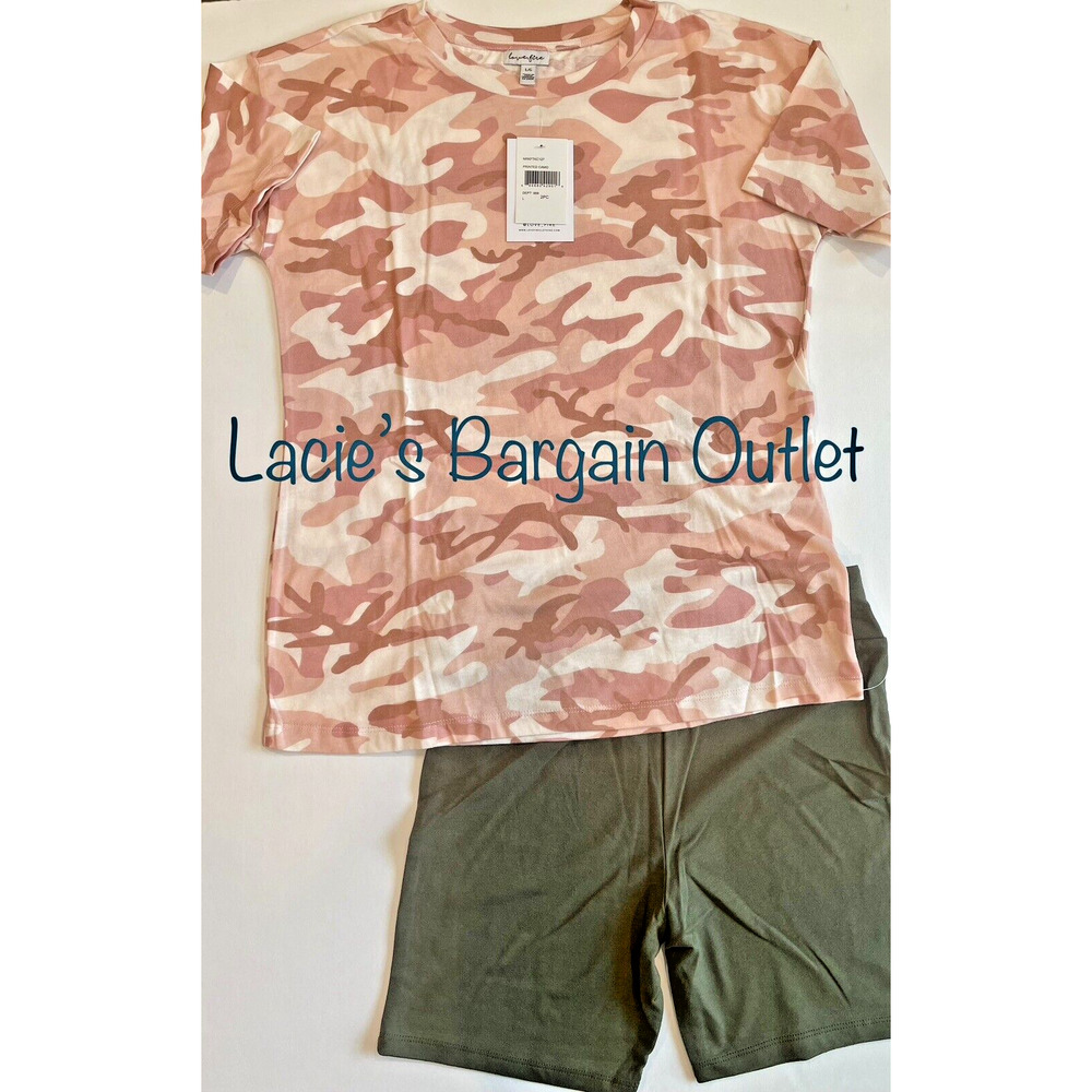 Girls Oversized Tee & Bike Short Set, Size L Pink Camo ✨NEW✨ Nordstrom Love,Fire
